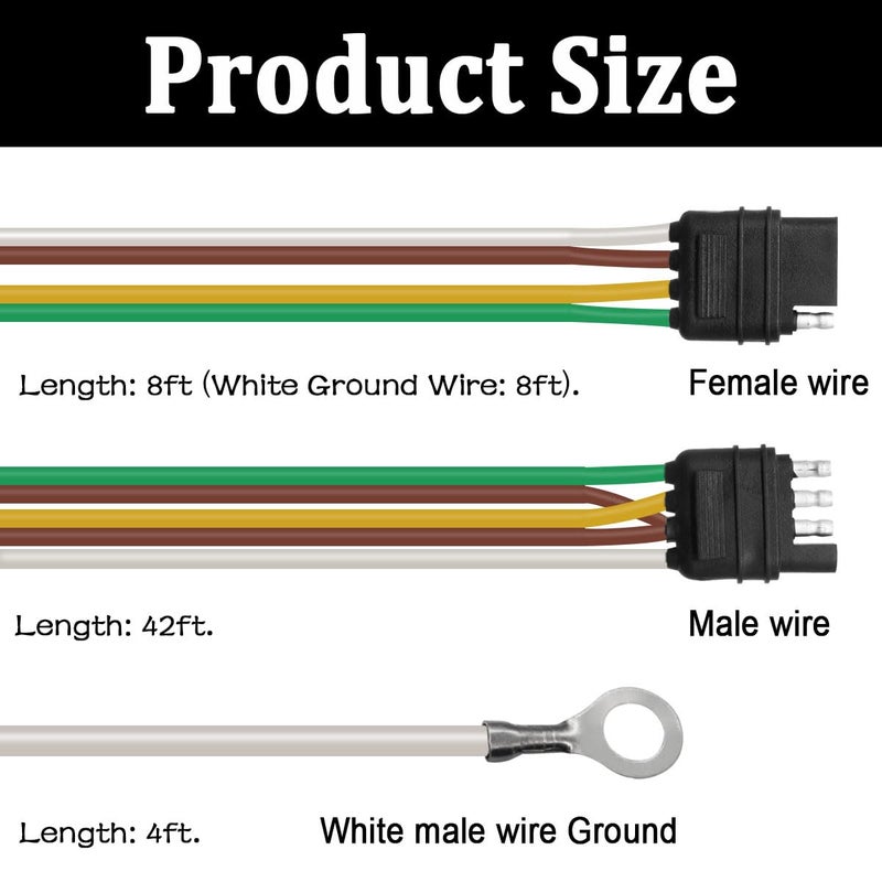 Seamaka 50ft 5 Wire 4Pin Trailer Wiring Harness,Extended Length Trailer Wiring Kit,4-Way Trailer Light Wire for Trailers RV Boat Marine - Image 2